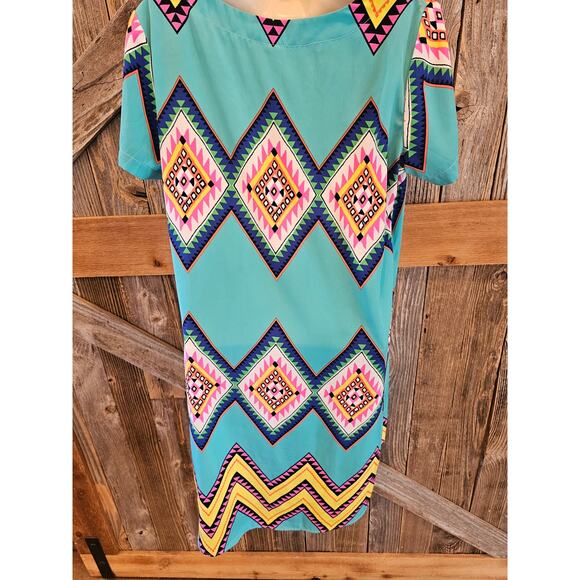 Uncle frank small S Easter egg bright stripes short sleeve midi shift dress - Picture 2 of 7